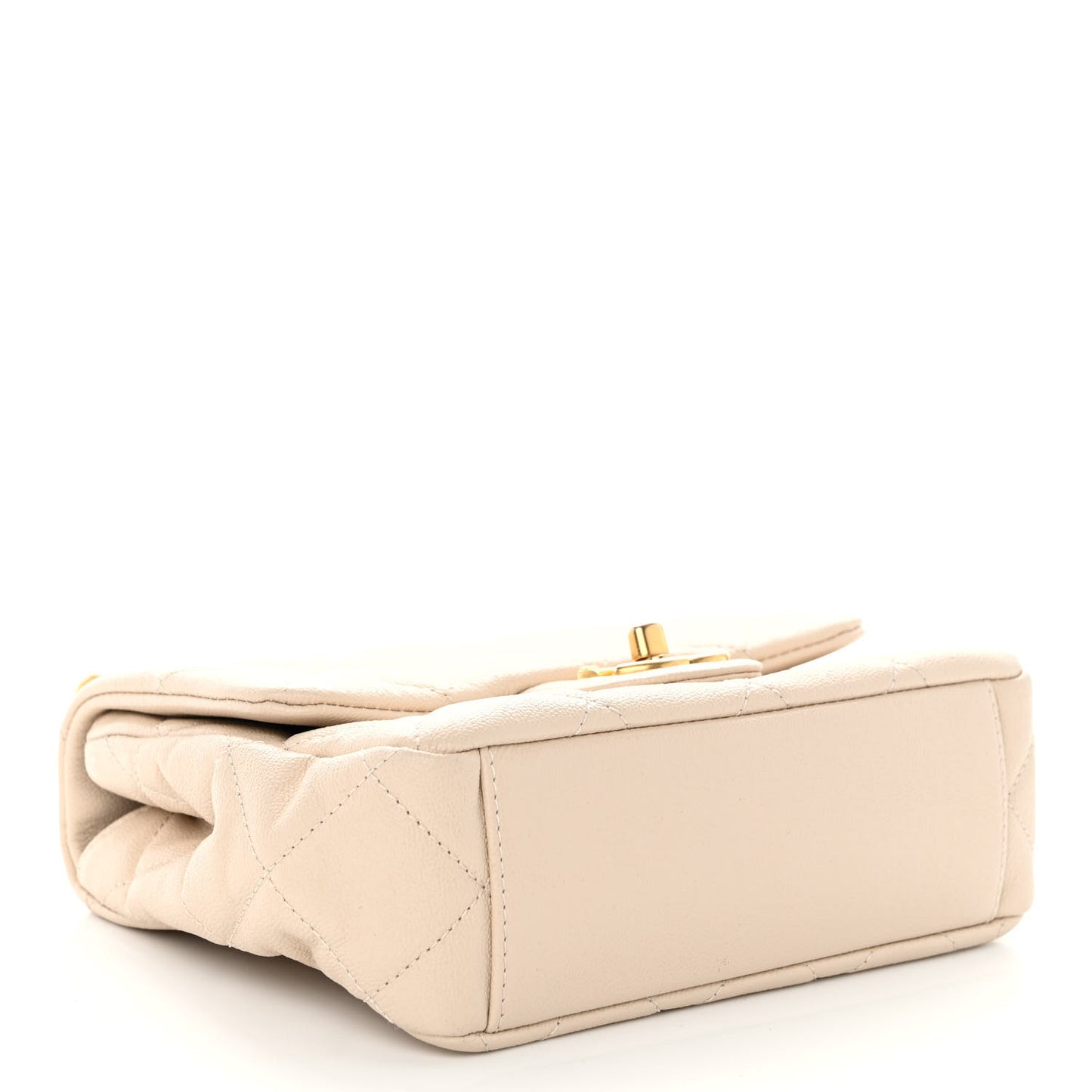 Shiny Caviar Quilted Mini Top Handle Flap Ecru