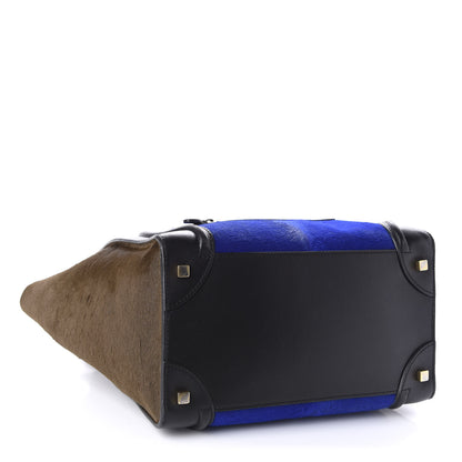 Celine Pony Hair Mini Tri-Color Luggage Royal Blue 4 of 13