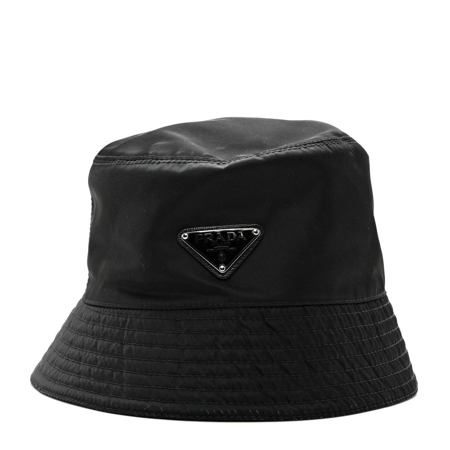 Prada Re-Nylon Metal Triangle Logo Womens Bucket Hat L Black 3 of 10