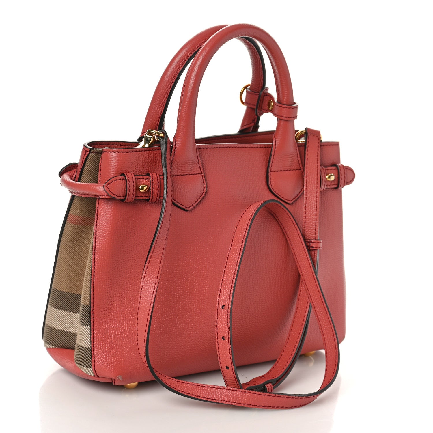 Burberry Derby Calfskin House Check Small Banner Tote Cinnamon Red 3 of 8