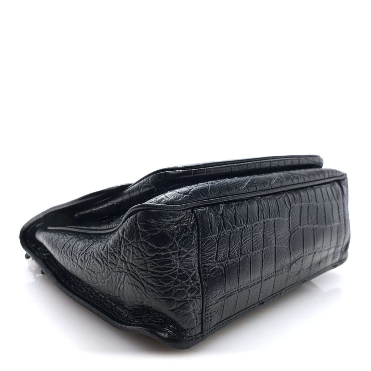 Saint Laurent Crocodile Embossed Lambskin Monogram Medium Niki Chain Satchel Black 4 of 9