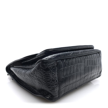 Saint Laurent Crocodile Embossed Lambskin Monogram Medium Niki Chain Satchel Black 4 of 9