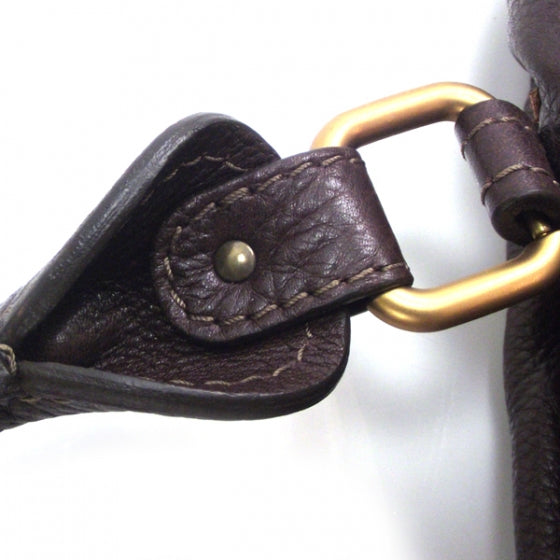 Leather Paddington Front Pocket Tote Dark Brown