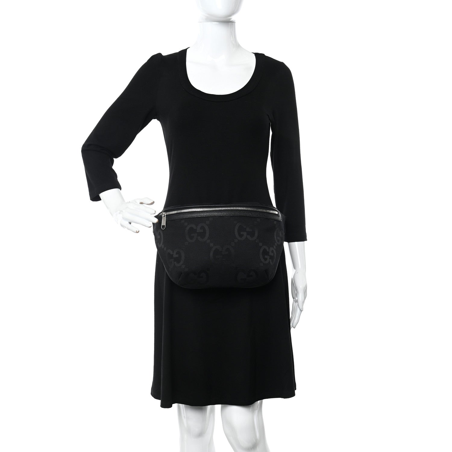 Gucci Monogram Jumbo GG Textured Dollar Calfskin Web Belt Bag Black 2 of 10