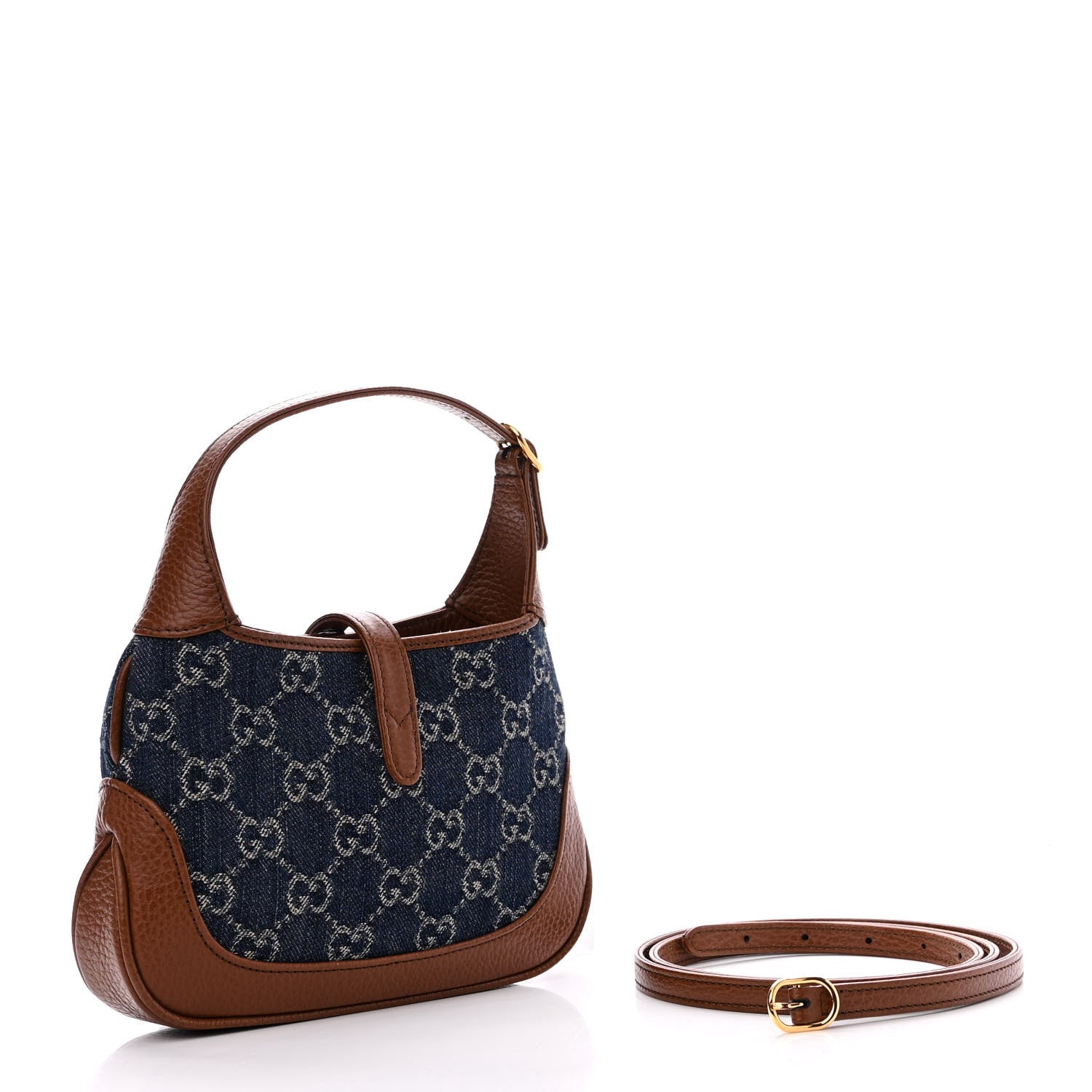 Gucci New Denim GG Monogram Calfskin Mini Jackie 1961 Hobo Blue Tea Cuir 3 of 9