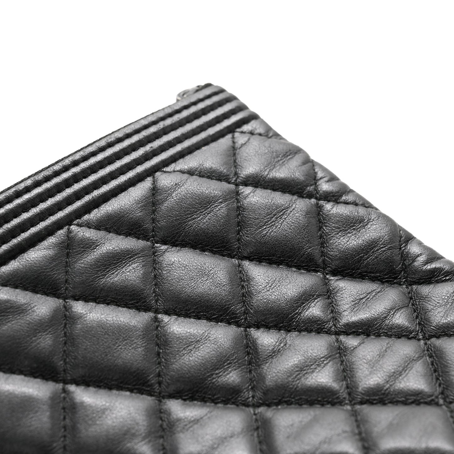 Lambskin Quilted Large Boy Zip Pouch