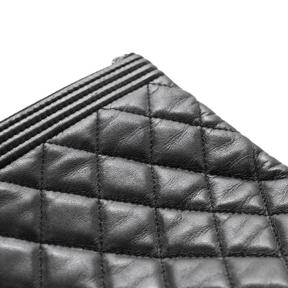 Chanel Lambskin Quilted Large Boy Zip Pouch 10 of 10