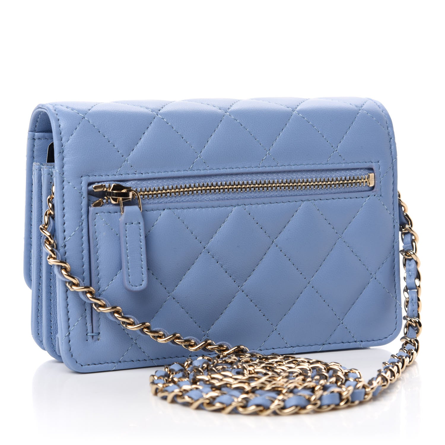 Chanel Lambskin Quilted Mini Wallet On Chain WOC Light Blue 3 of 11