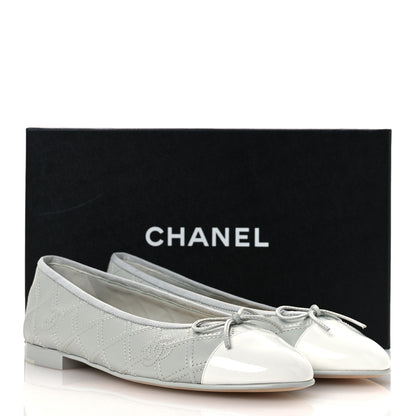 Chanel Lambskin Patent Double Stitched CC Cap Toe Ballerina Flats 40.5 Light Blue White 13 of 13