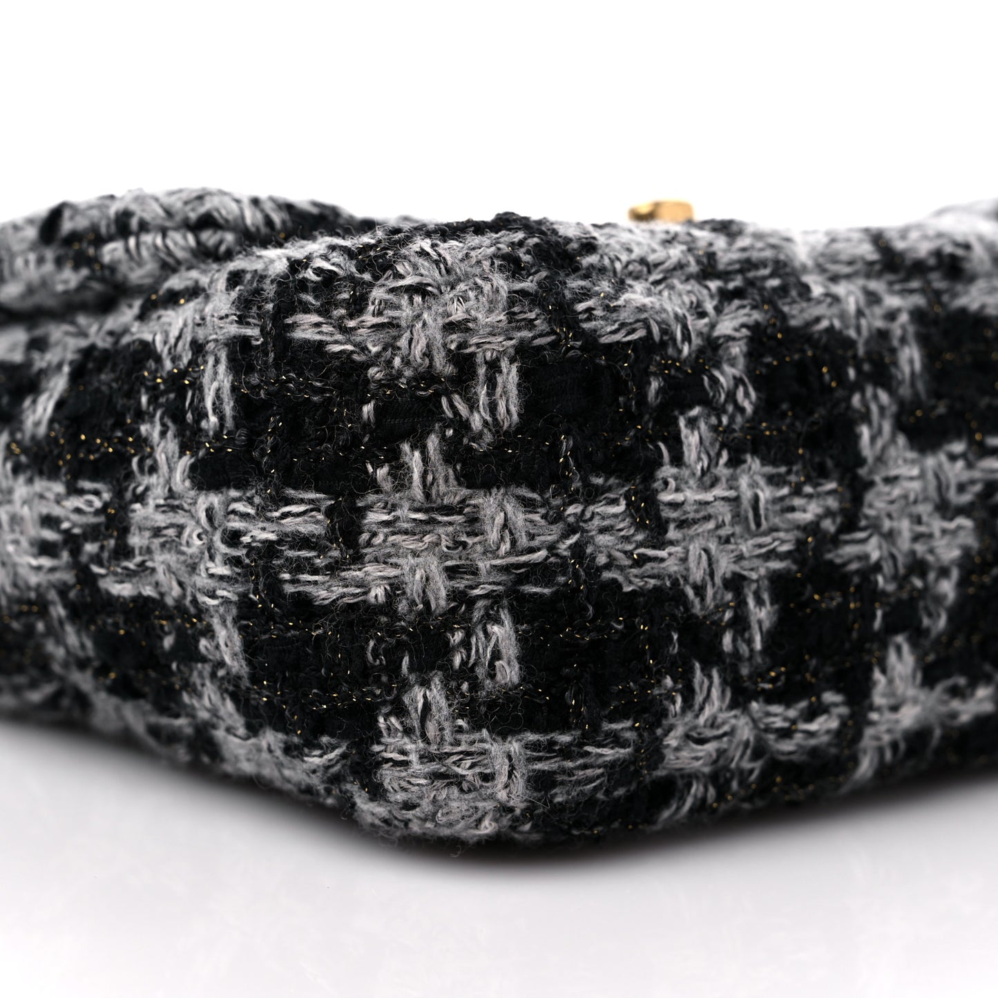 Wool Tweed Quilted Small Elegant Chain Flap Black Grey