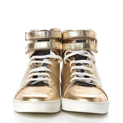 Louis Vuitton Calfskin Monogram Boombox High Top Sneakers 37 Gold 2 of 13