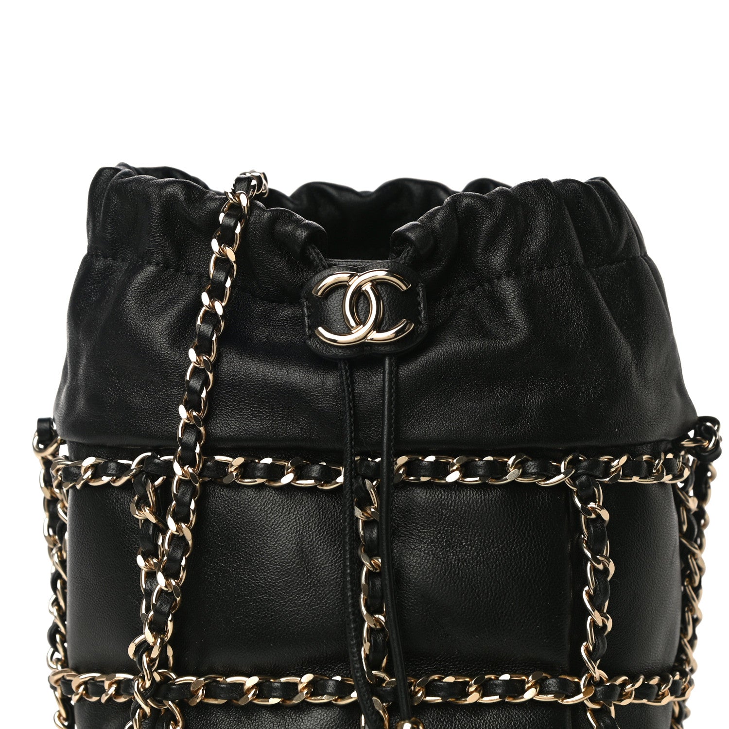 Chanel Lambskin Bucket Chain Drawstring Bag Black 8 of 10