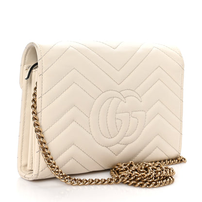 Gucci Calfskin Matelasse GG Marmont Chain Wallet Mystic White 2 of 12