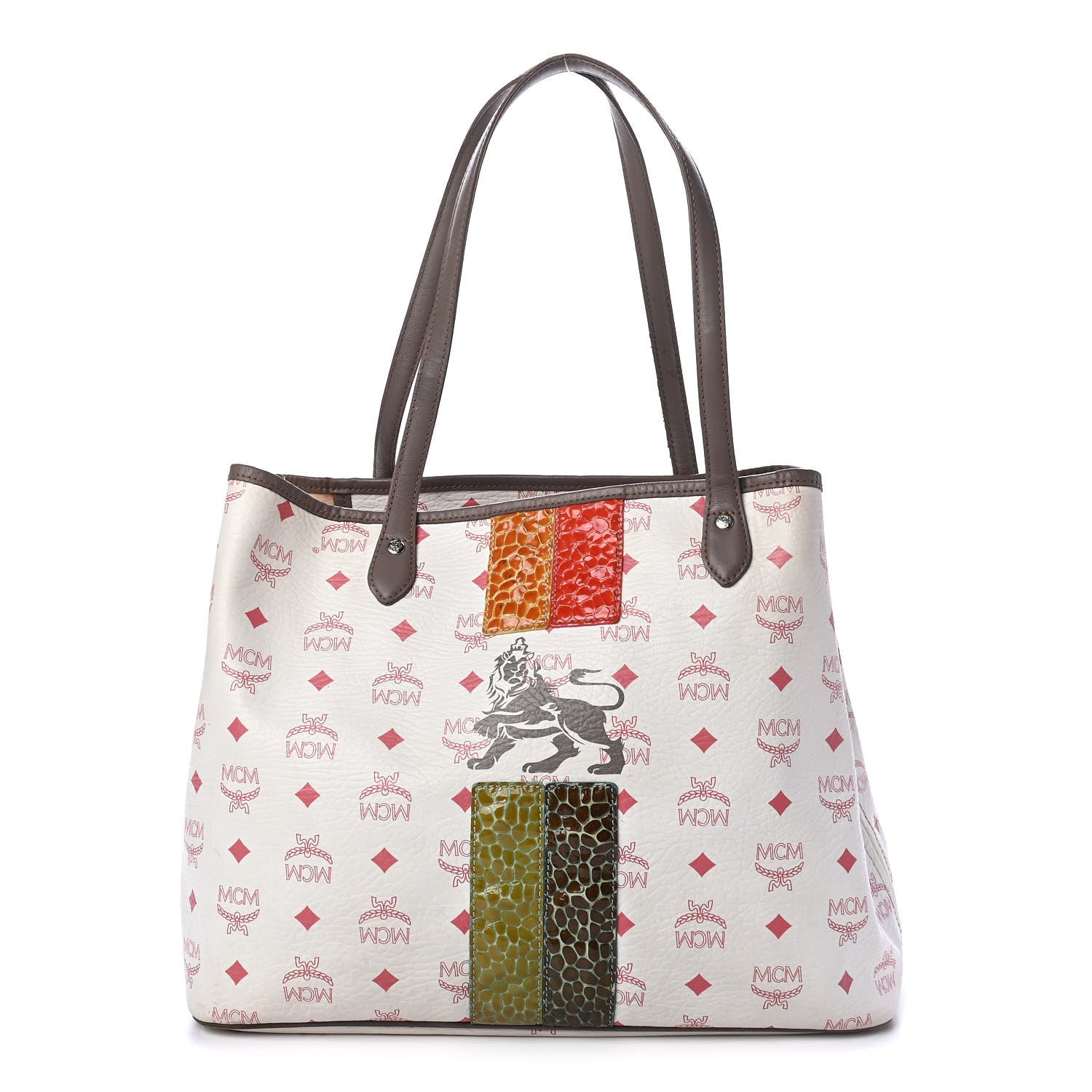 MCM Visetos Striped Munich Lion Tote White 1 of 6