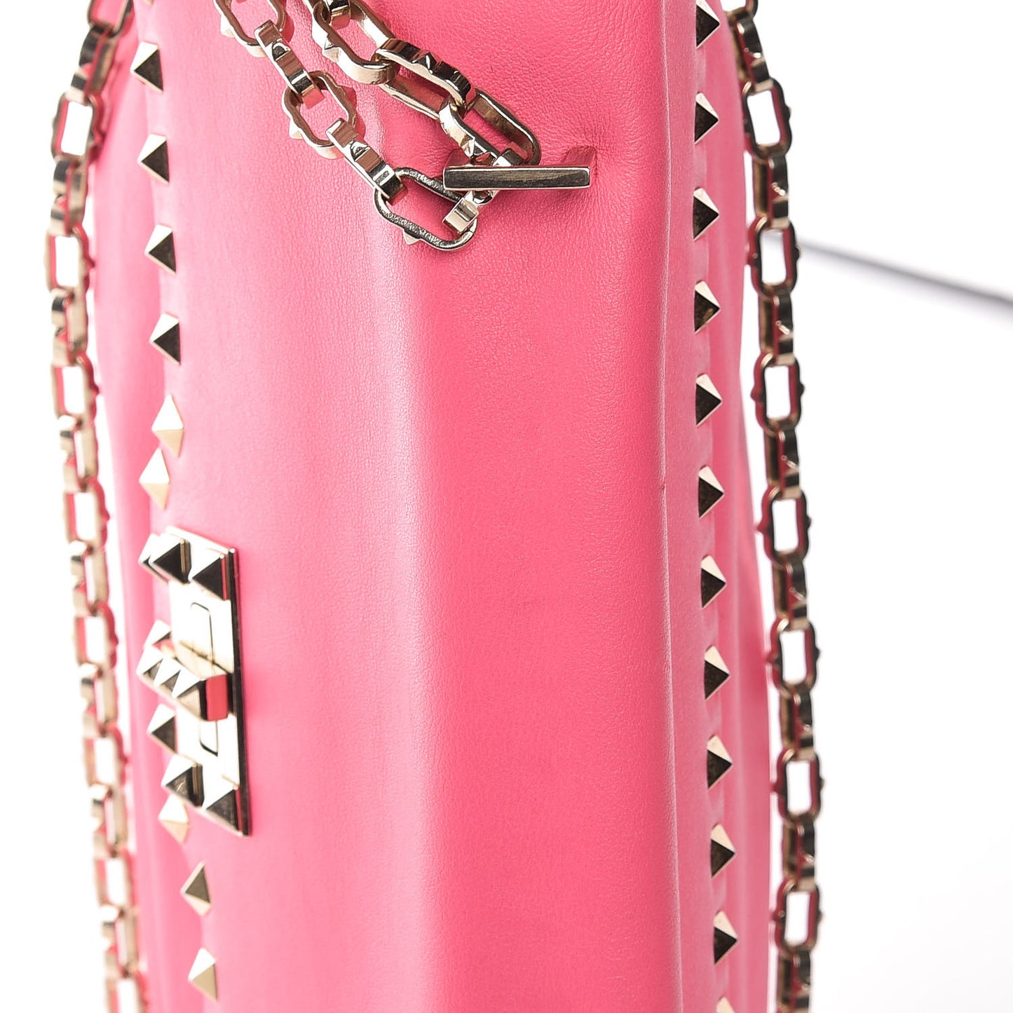 Vitello Rockstud Chain Strap Shoulder Bag Fuxia Fluo