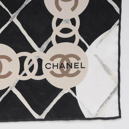 Chanel Silk CC Logo Camellia Scarf White Black 5 of 5
