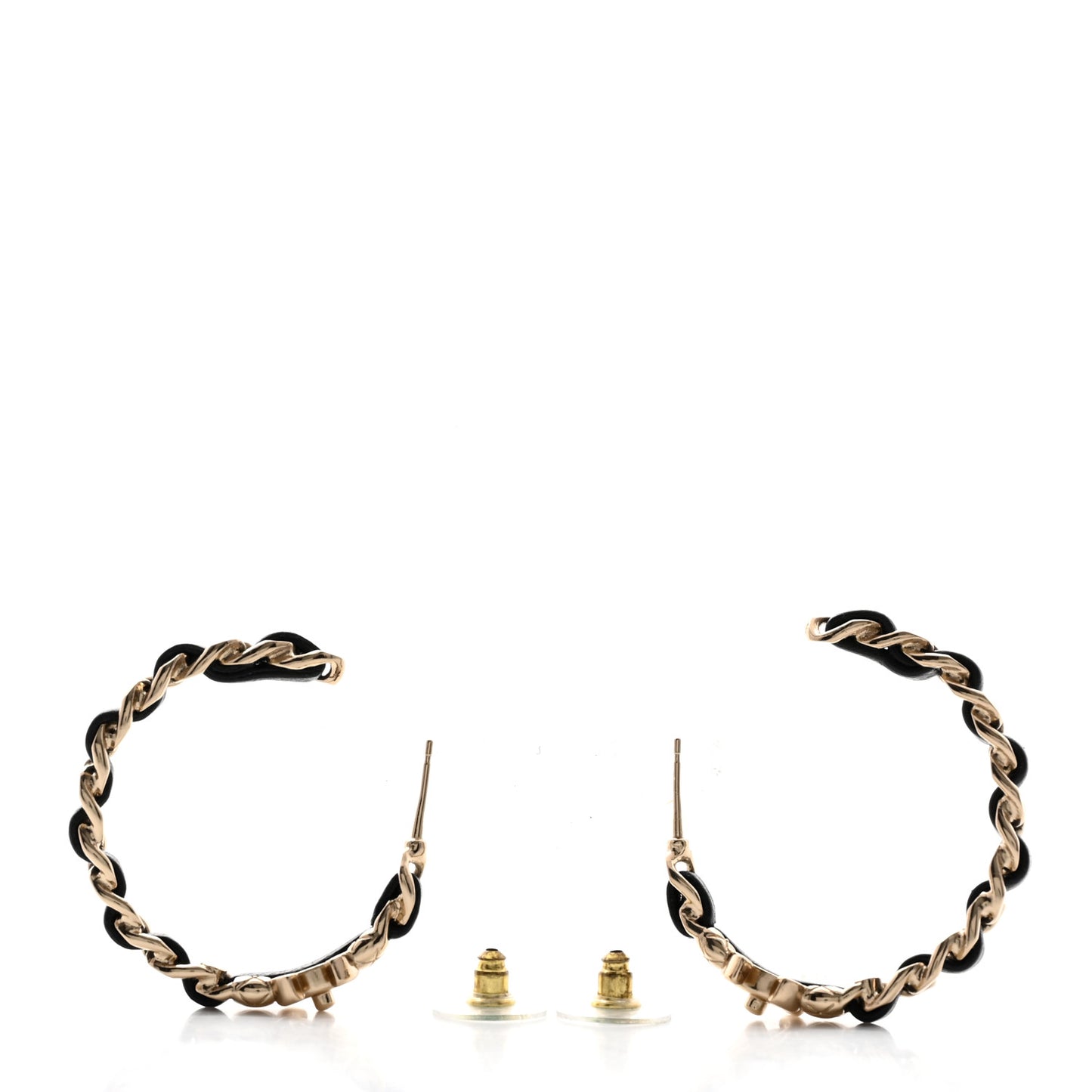 Metal Lambskin Quilted CC Turnlock Chain Hoop Earrings Gold Black