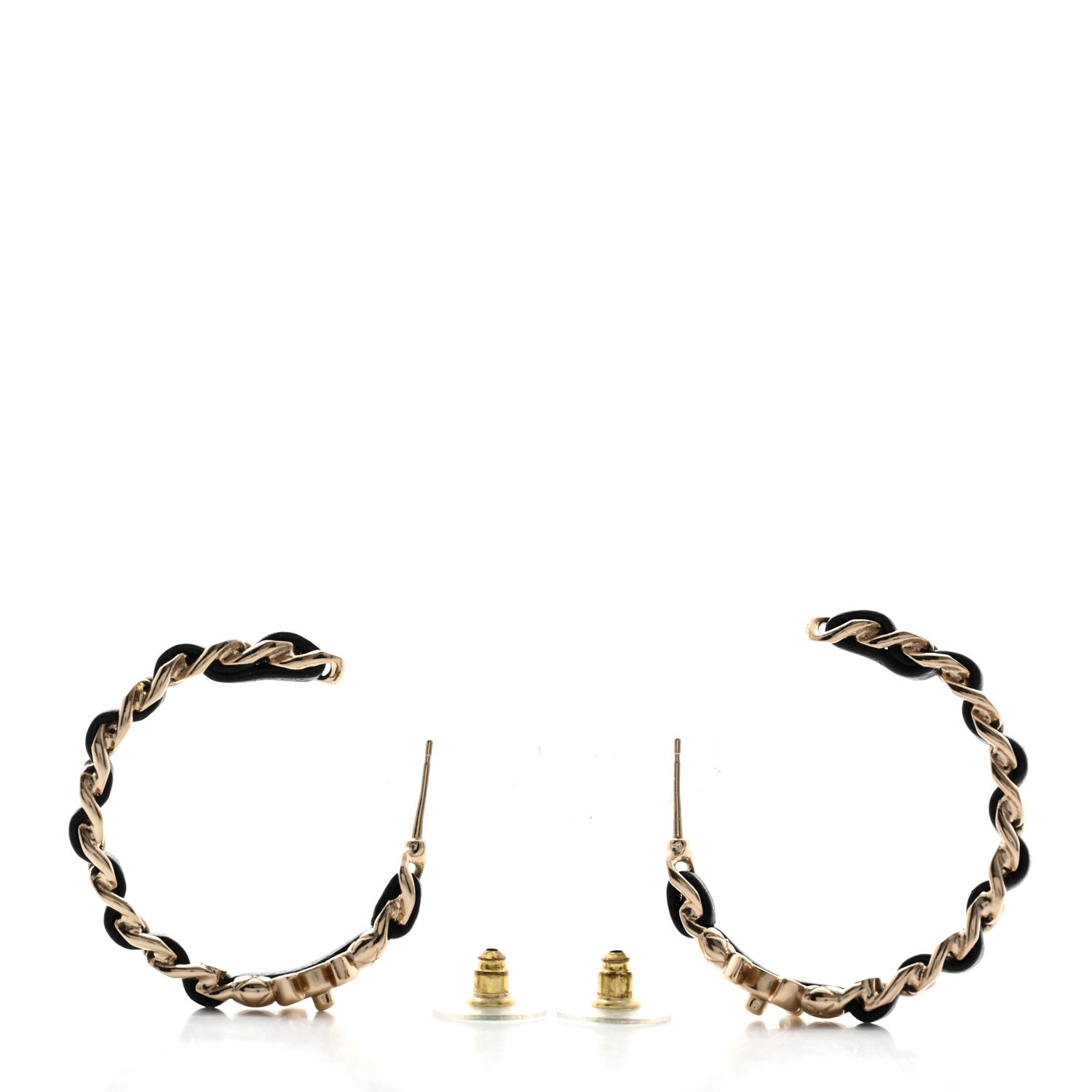 Chanel Metal Lambskin Quilted CC Turnlock Chain Hoop Earrings Gold Black 3 of 5