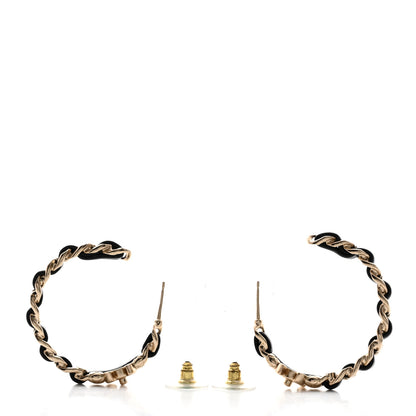 Chanel Metal Lambskin Quilted CC Turnlock Chain Hoop Earrings Gold Black 3 of 5