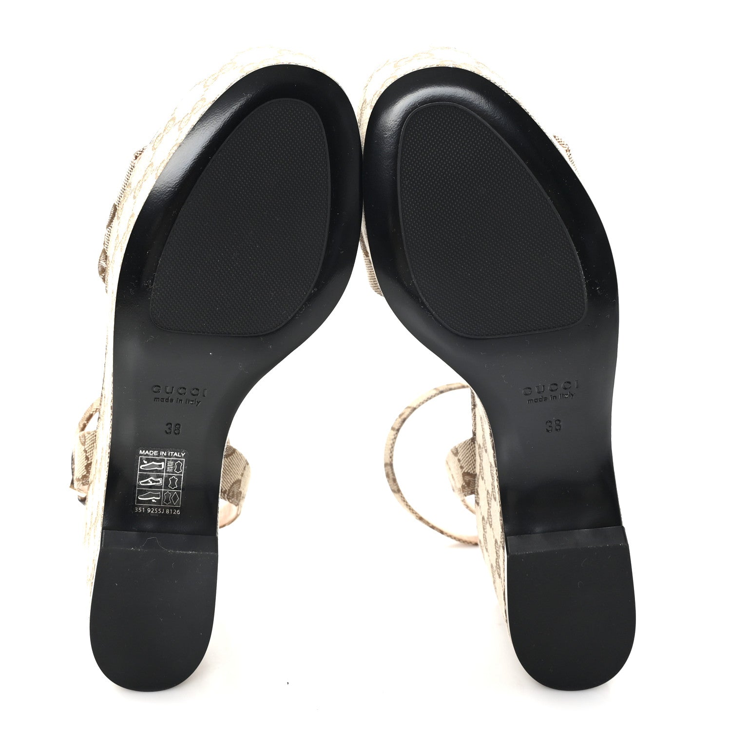 Gucci Monogram Nappa Chalotte Horsebit Ankle Strap 75mm Flatform Sandals 41 Beige Ebony 41 Beige Ebony 6 of 8