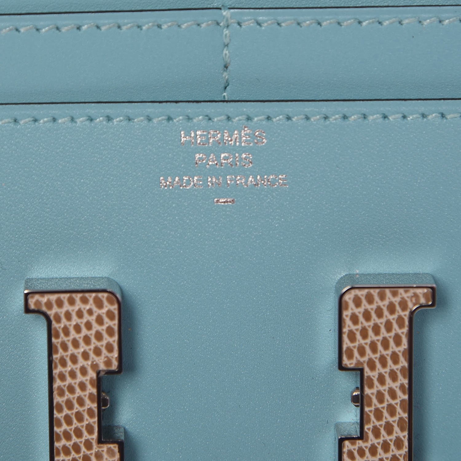 Hermes Tadelakt Lizard Constance Short Wallet Bleu Atoll Ficelle 6 of 8