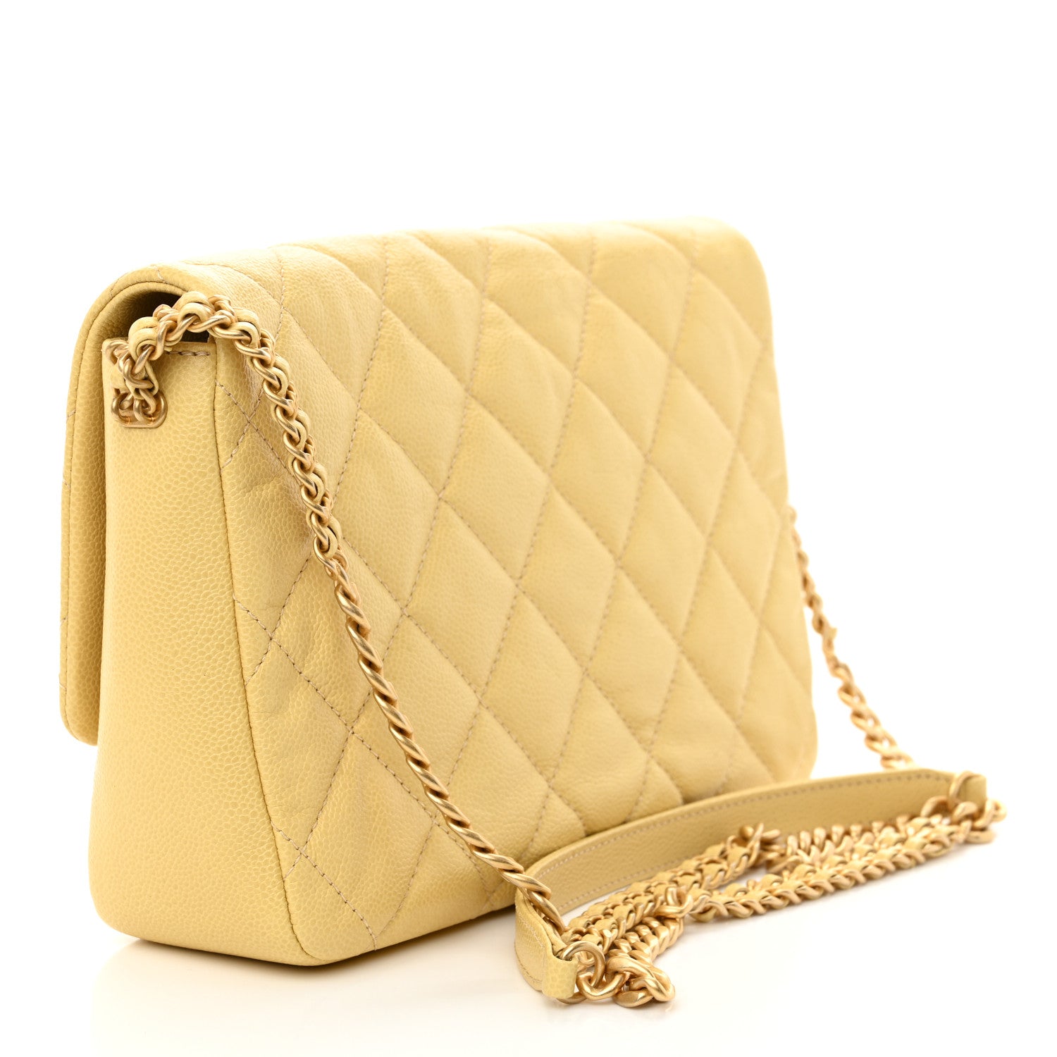 Chanel Shiny Caviar Quilted Large Chain Melody Flap Yellow 3 of 11