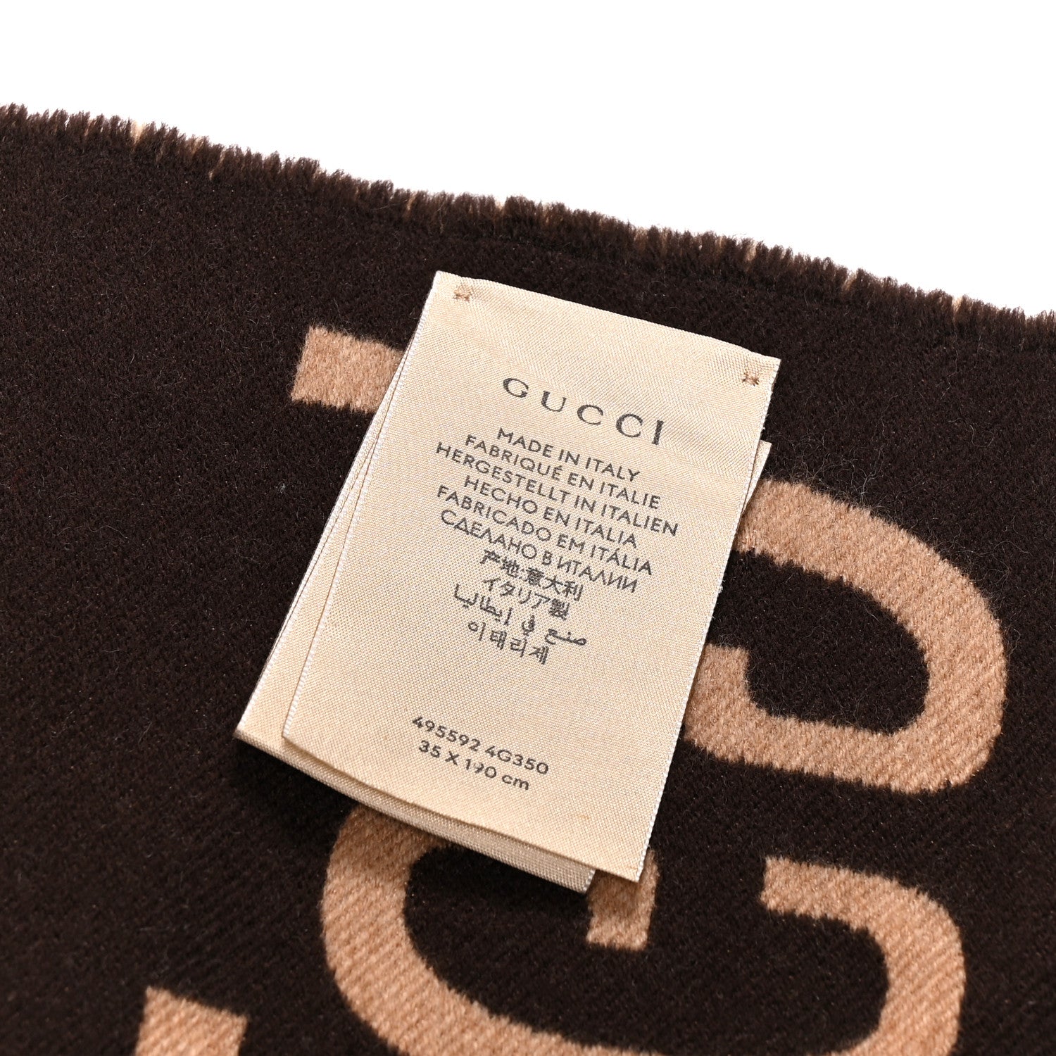 Gucci Wool Silk Monogram Jumbo GG Freedom Scarf Dark Brown Beige