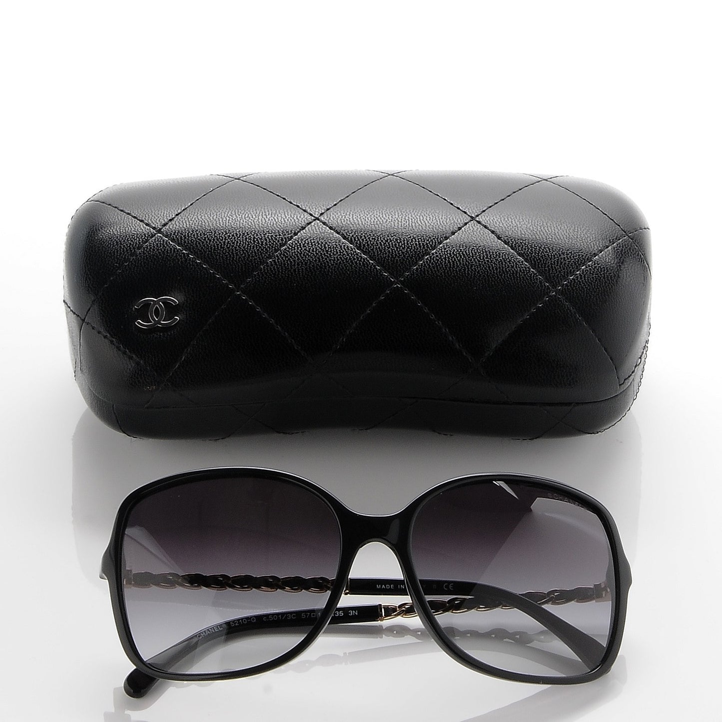 Lambskin Square Chain Sunglasses 5210-Q Black