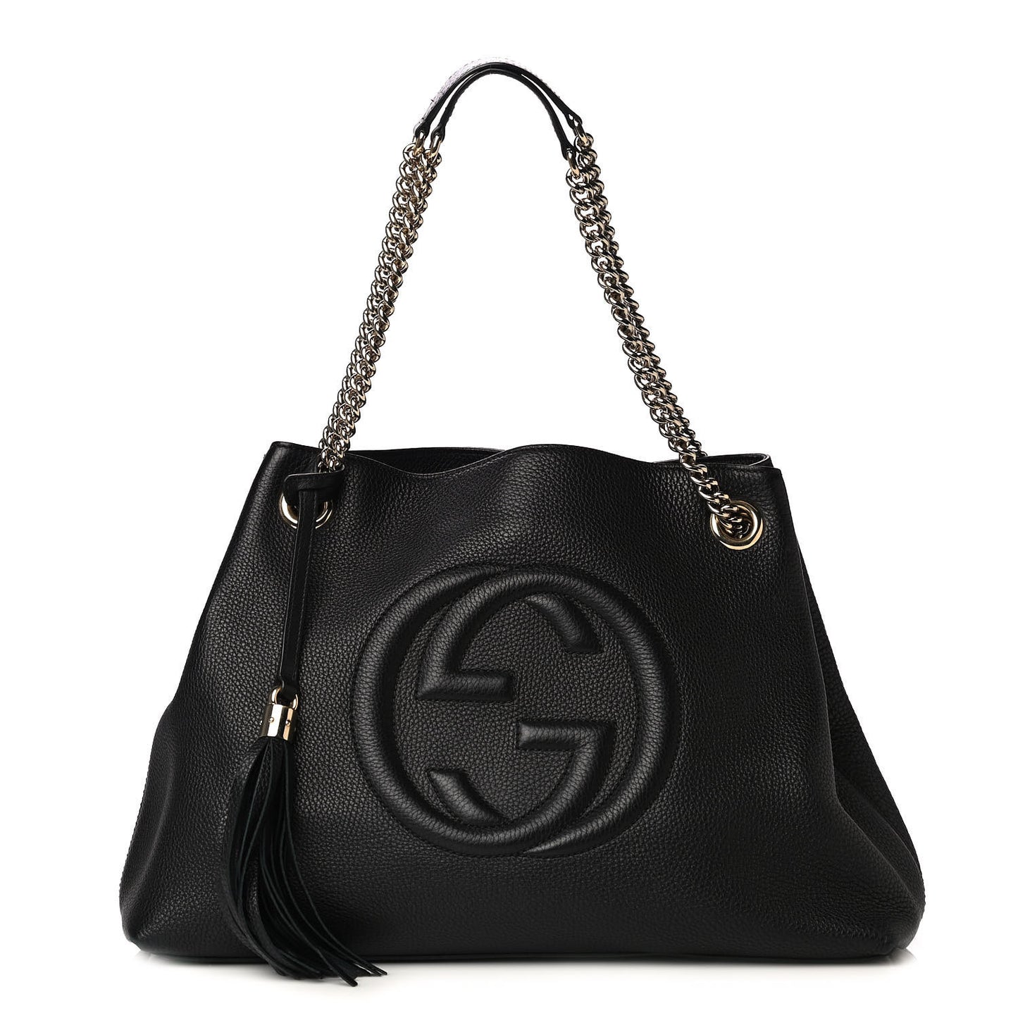 Pebbled Calfskin Medium Soho Chain Shoulder Bag Black