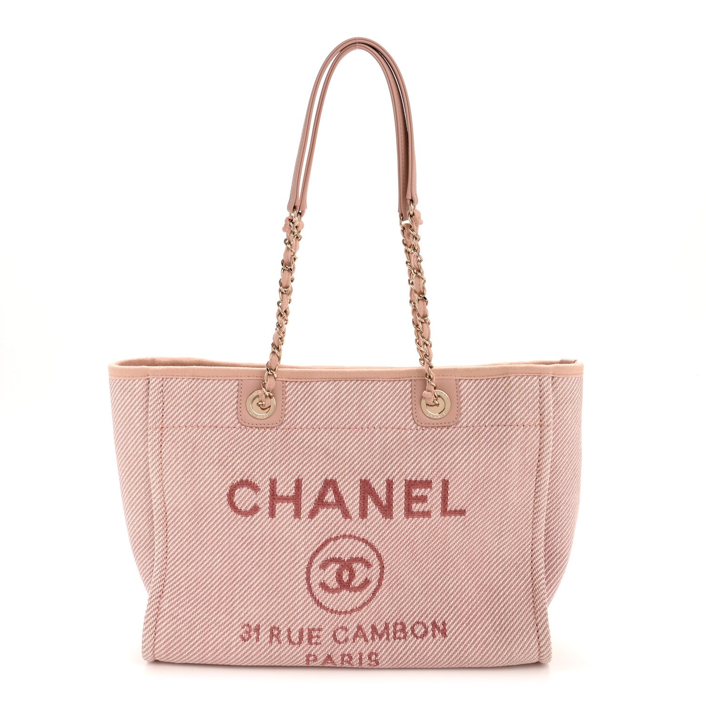 Mixed Fibers Calfskin Small Deauville Tote Rose Pink