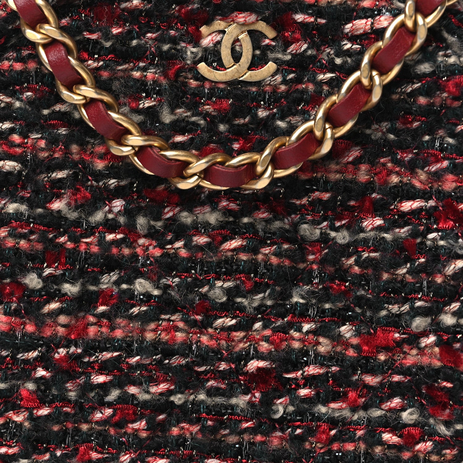 Chanel Tweed Quilted Round Clutch With Chain Red 8 of 10