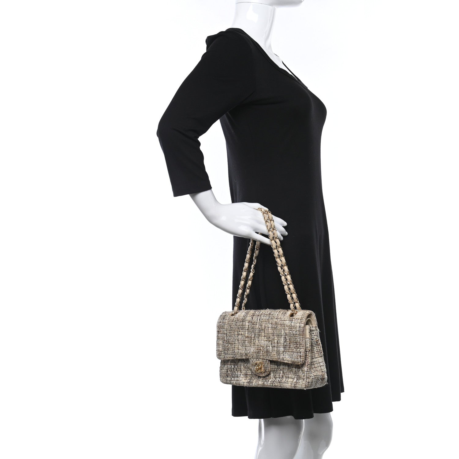 Chanel Tweed Quilted Medium Double Flap Beige Brown Multicolor 2 of 10