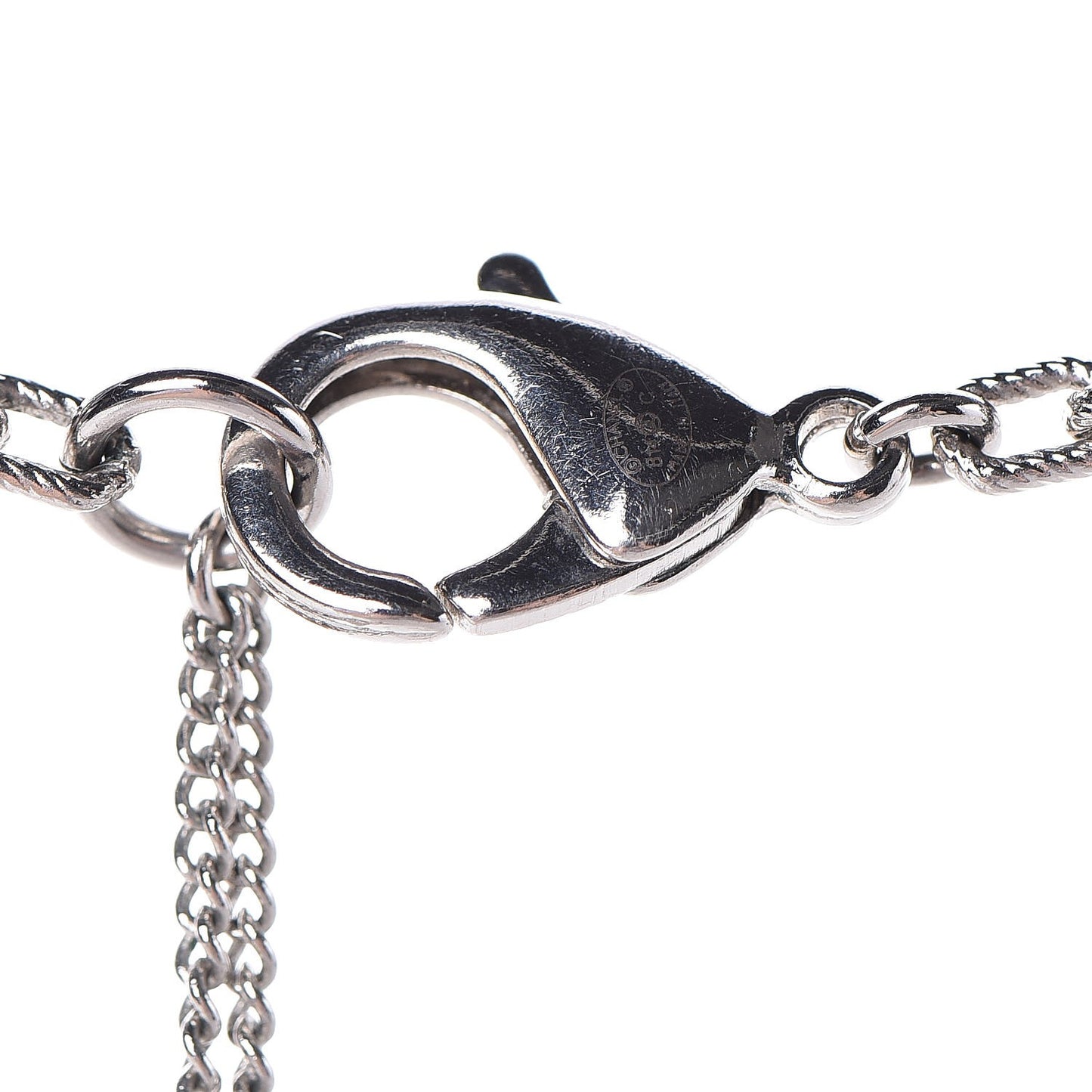 Pearl Baguette Crystal CC Long Necklace Silver