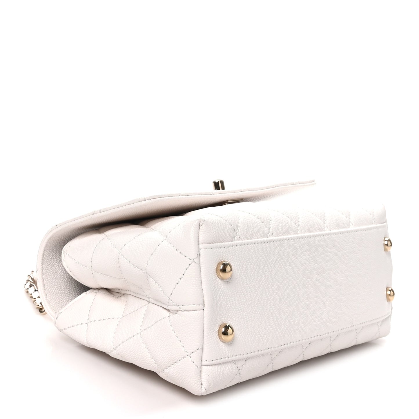 Caviar Quilted Mini Coco Handle Flap White
