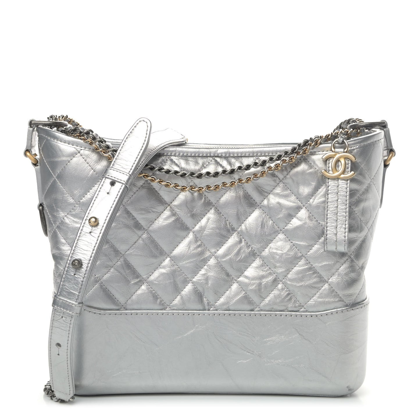 Metallic Lambskin Calfskin Quilted Medium Gabrielle Hobo Silver