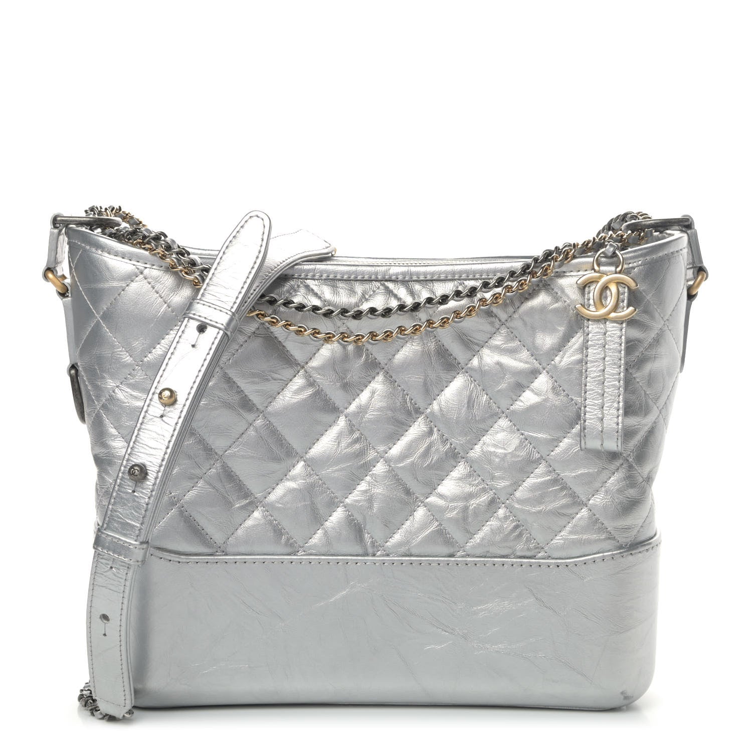 Chanel Metallic Lambskin Calfskin Quilted Medium Gabrielle Hobo Silver 1 of 6