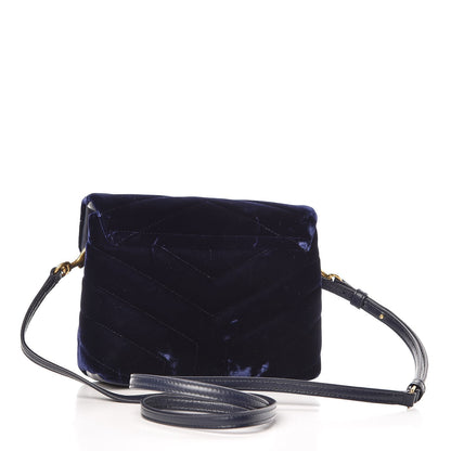 Saint Laurent Velvet Y Quilted Monogram Toy Loulou Crossbody Bag Navy 3 of 11