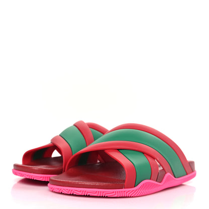 Gucci Rubber Web Womens Criss Cross Slide Sandals 40 Coral New Shamarock 3 of 8