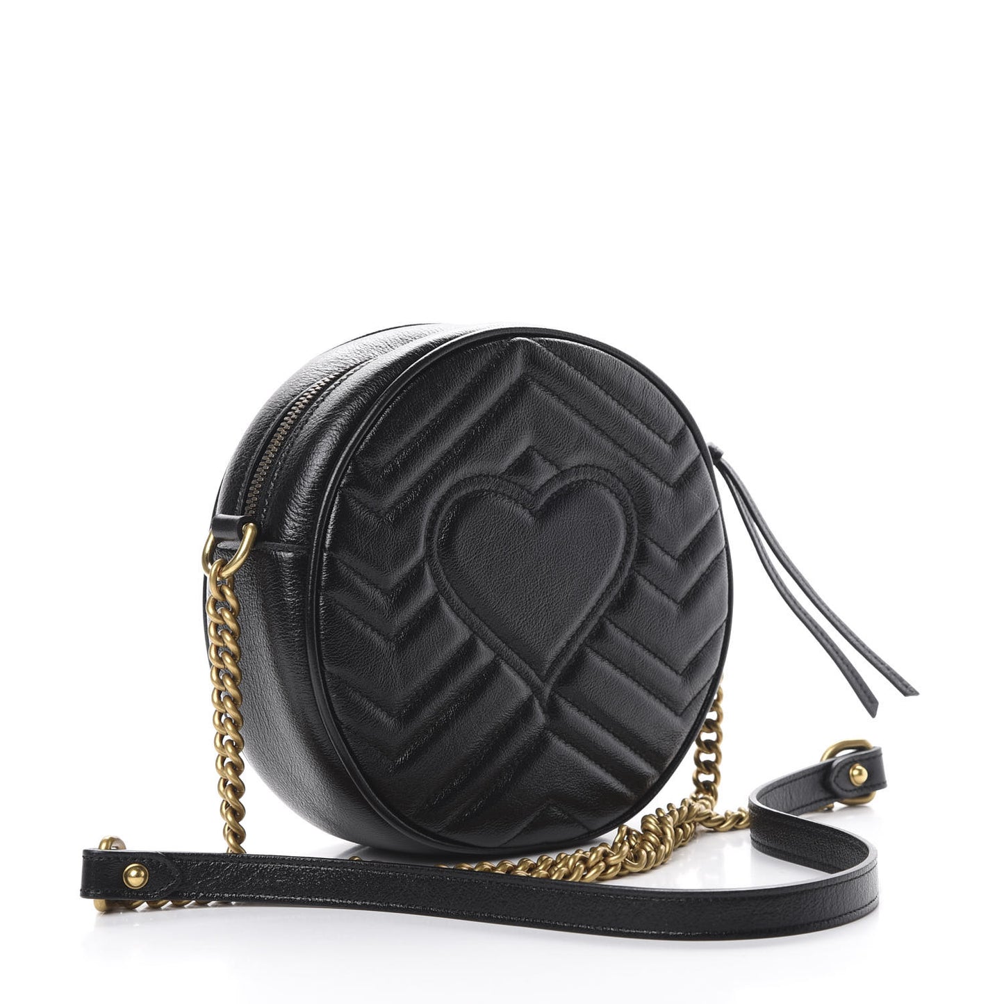 Azalea Calfskin Matelasse Heart Mini GG Marmont Round Shoulder Bag Black