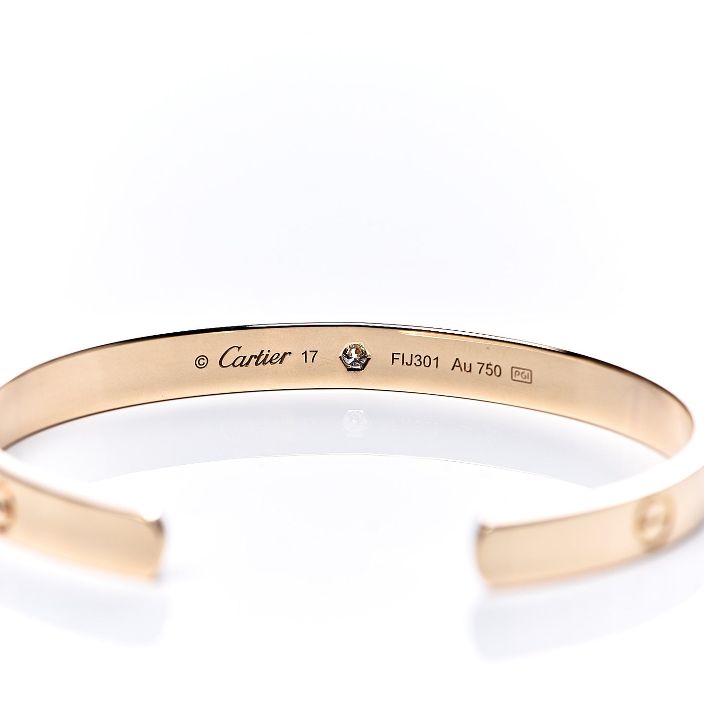 18K Yellow Gold 1 Diamond LOVE Cuff Bracelet 17