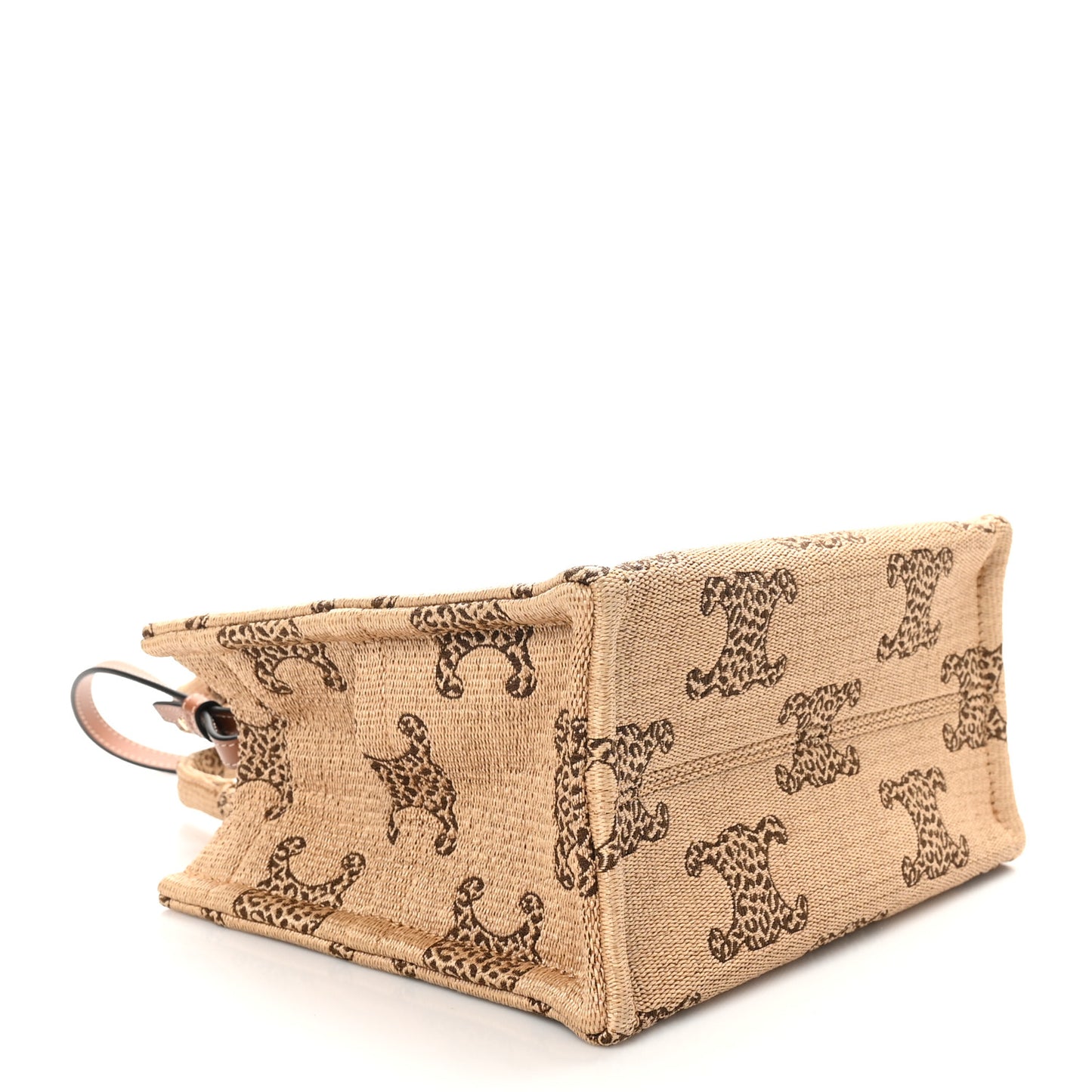 Raffia Effect Leopard Calfskin Triomphe Small Cabas Thais Natural Tan
