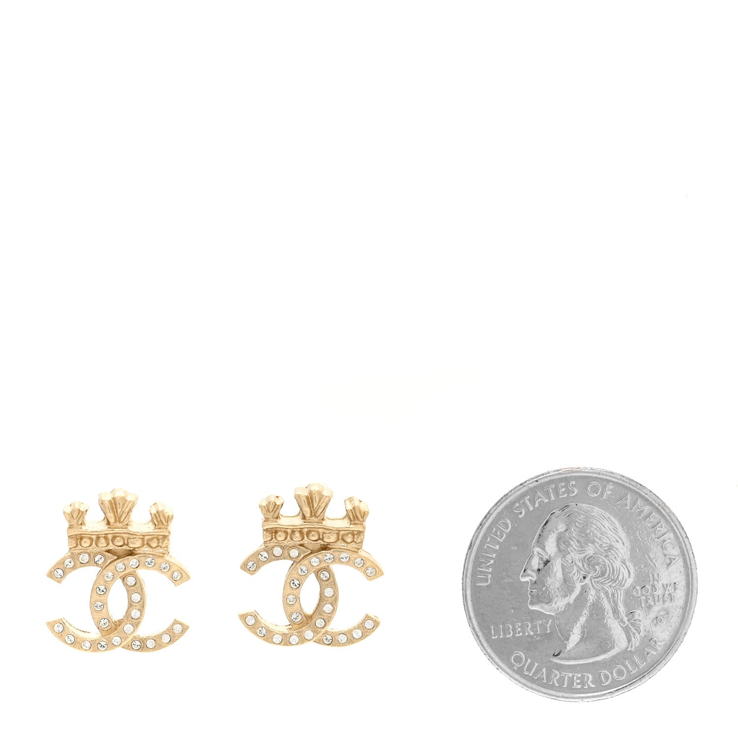 Chanel Crystal CC Crown Earrings Gold 2 of 4