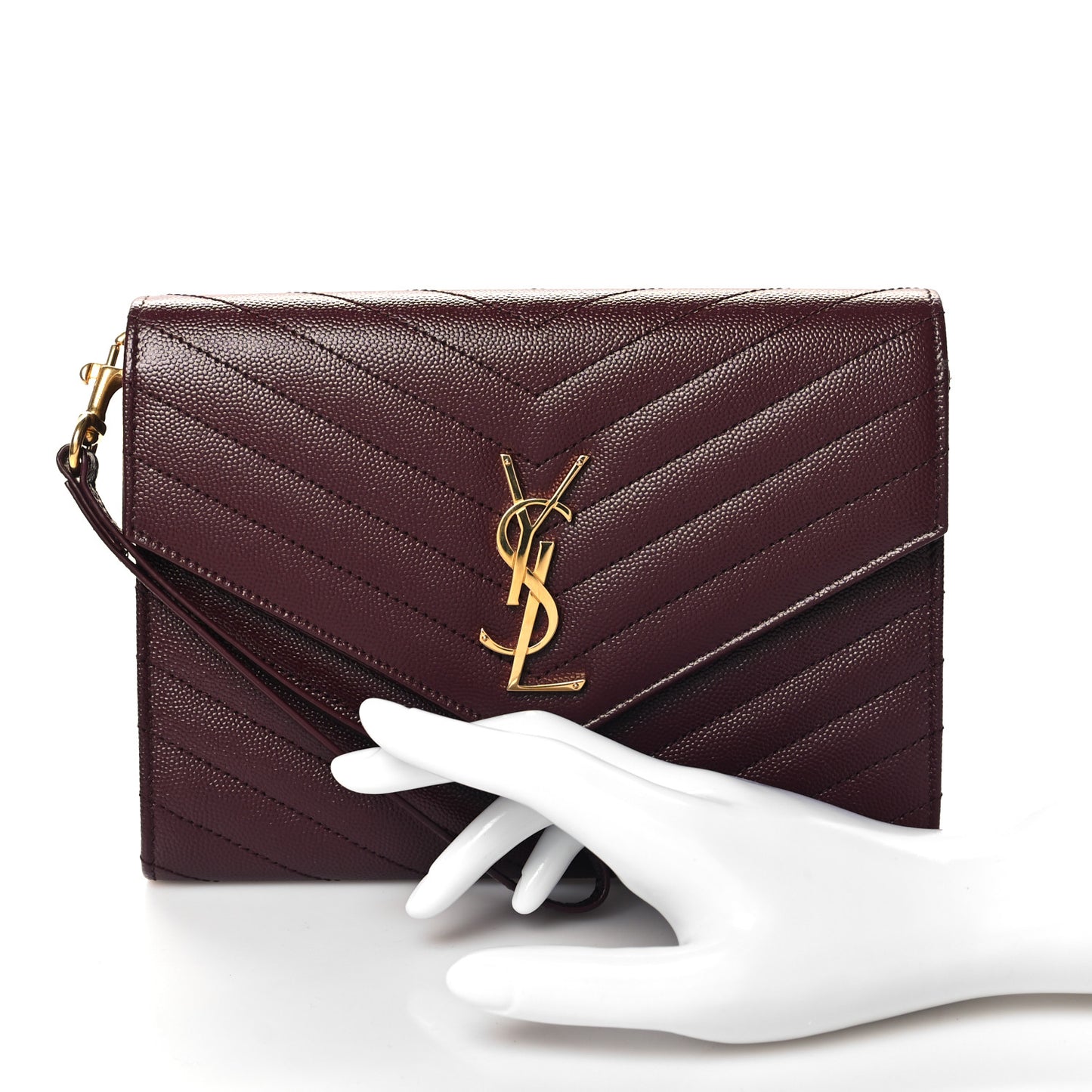 Grain De Poudre Matelasse Chevron Monogram Envelope Clutch Rouge Legion
