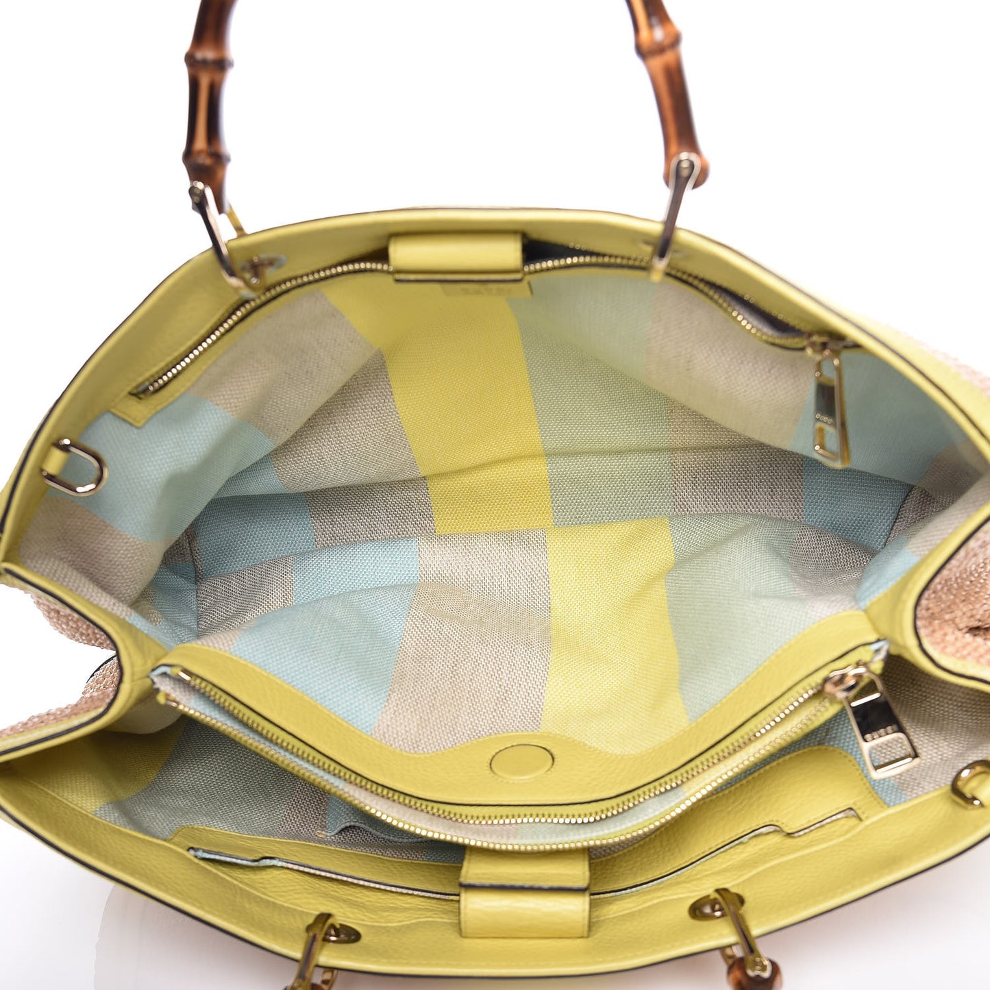 Calfskin Straw Large Bamboo Shopper Tote Citrus