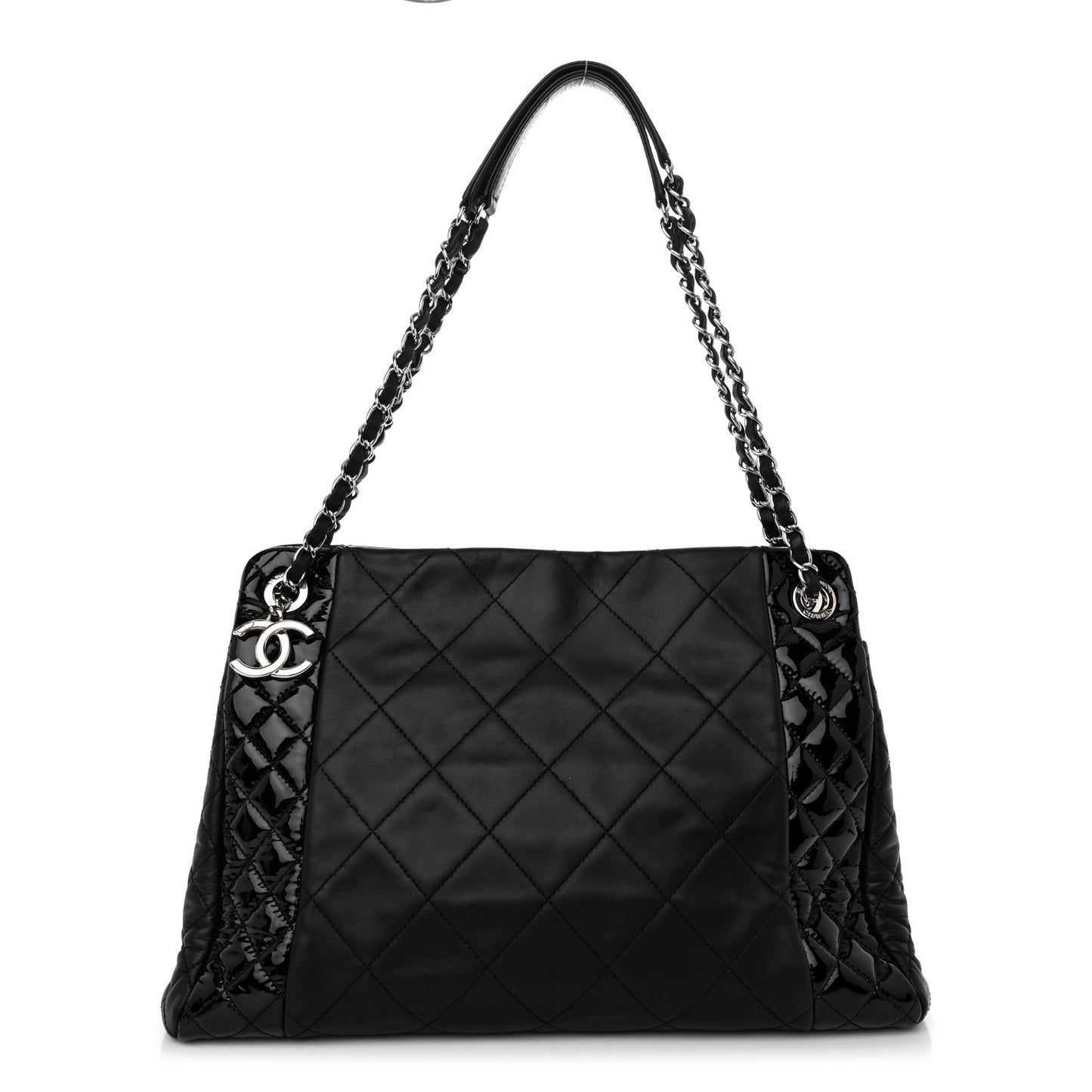 Lambskin Patent Quilted CC Shopping Tote Black