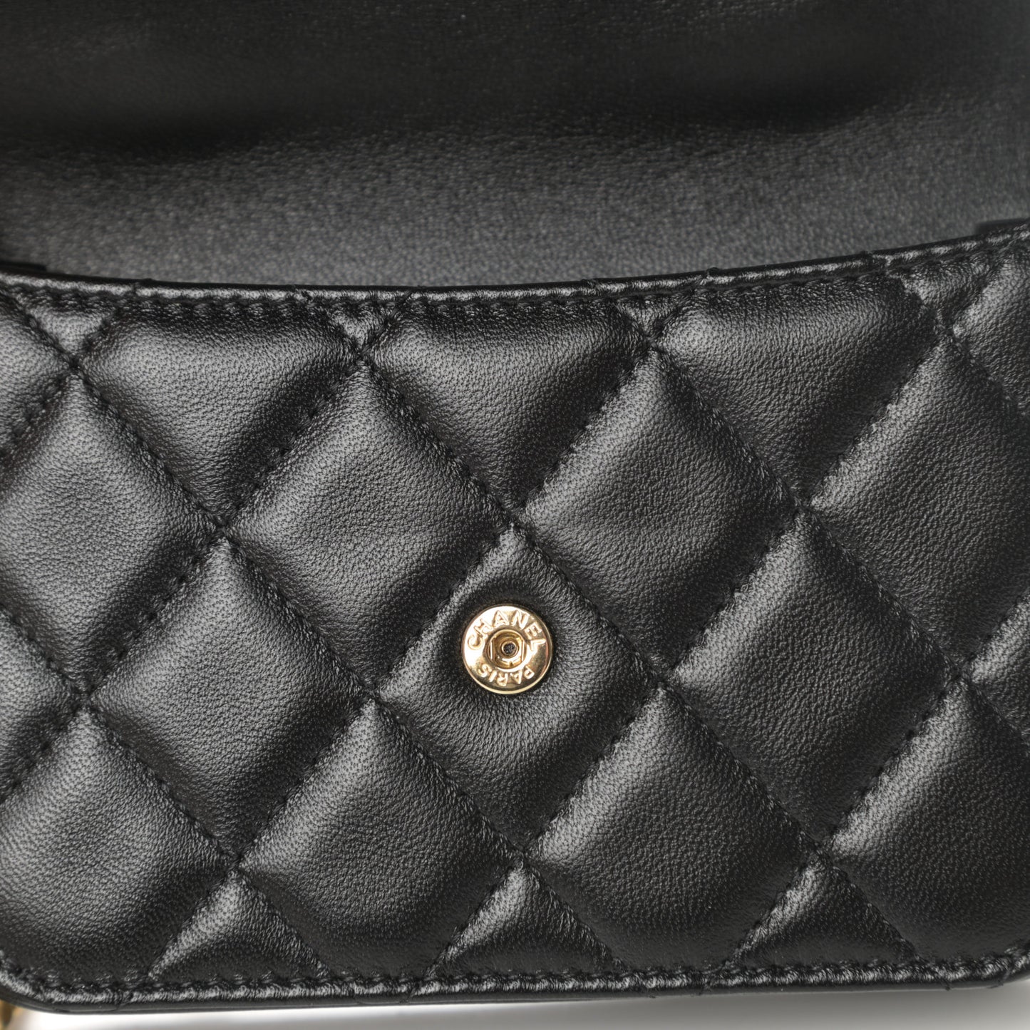 Lambskin Quilted Top Handle Flap Coin Purse With Chain Black