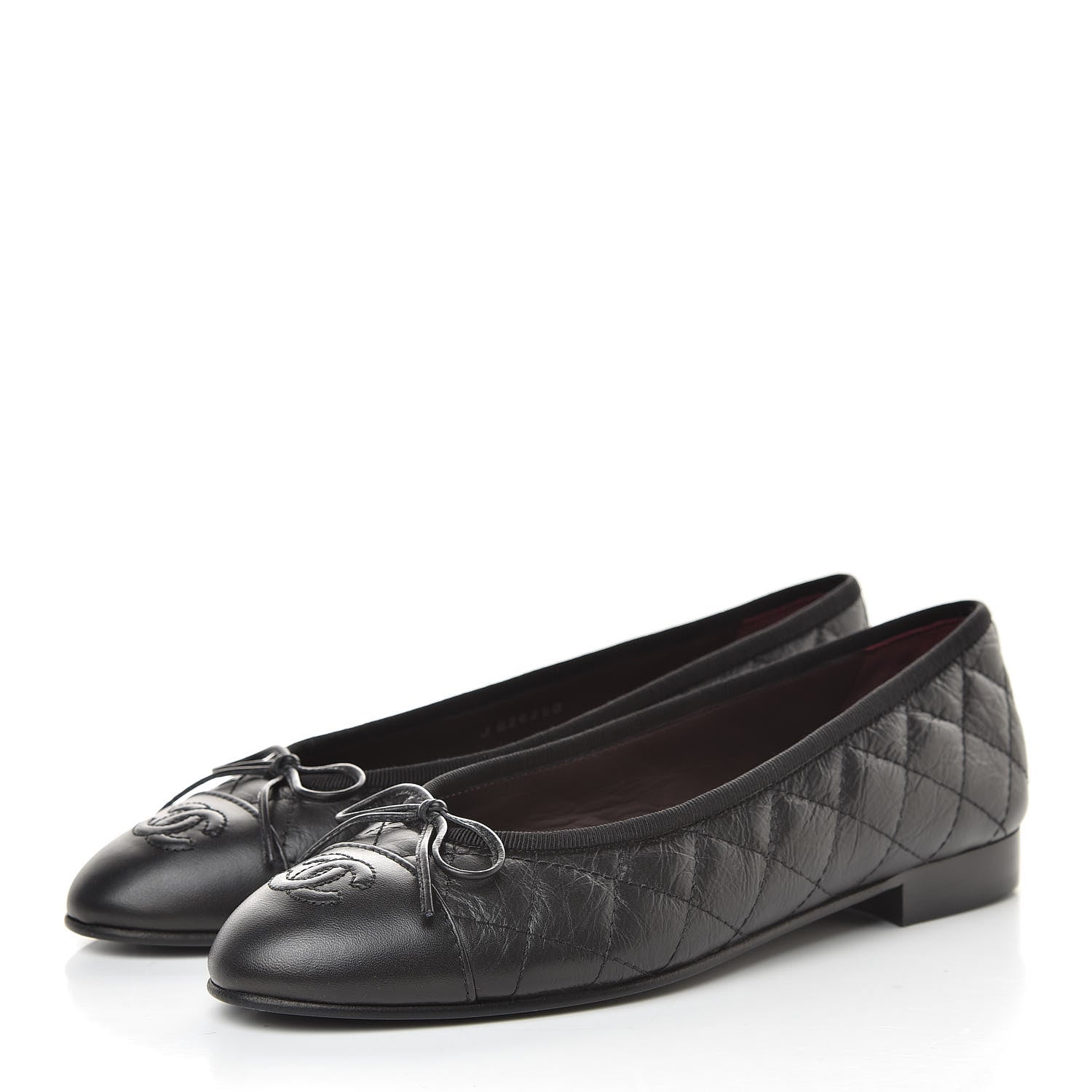 Chanel Aged Calfskin Quilted Cap Toe Ballerina Flats 37 Black 3 of 8