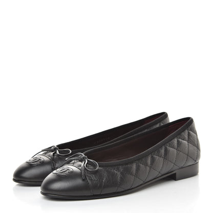Chanel Aged Calfskin Quilted Cap Toe Ballerina Flats 37 Black 3 of 8