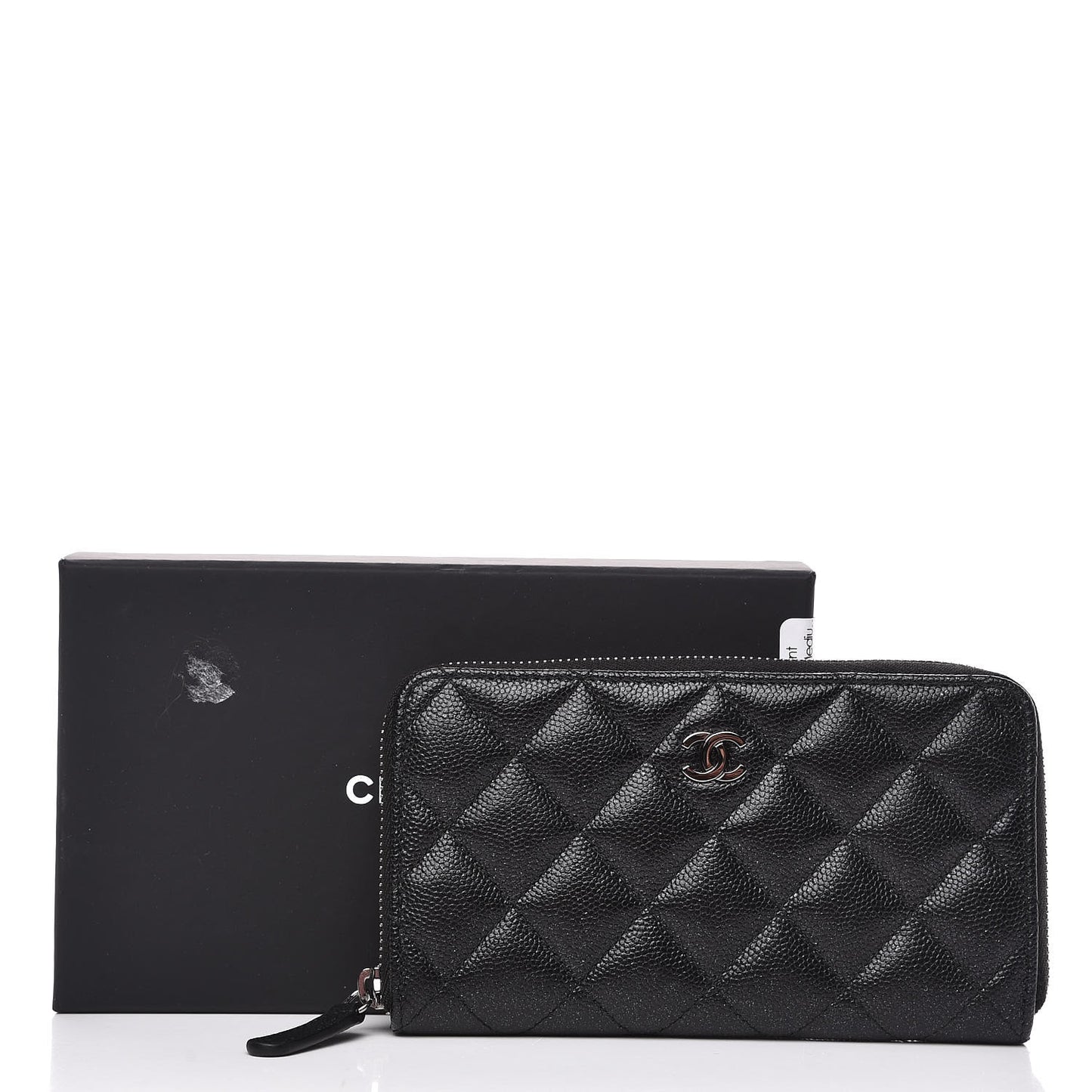 Iridescent Caviar Quilted Medium Zip Around Wallet Black