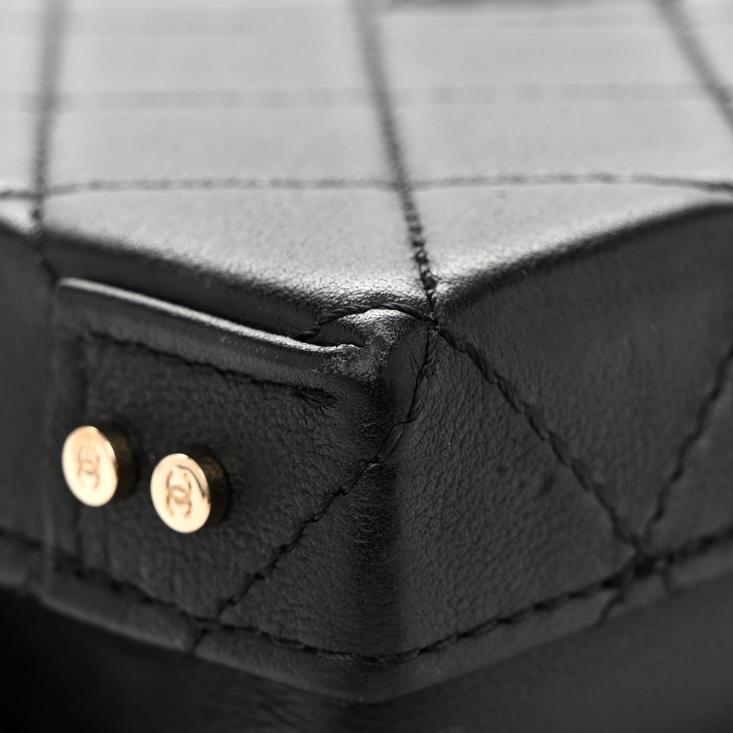 Calfskin Quilted Studded Square Vanity Case Black